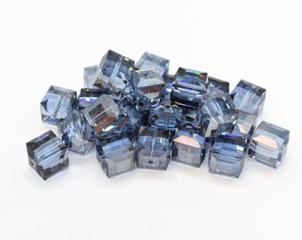 Light Sapphire Satin 5601 Swarovski Crystal Cube Bead (4mm, 6mm,8mm) Dark Dusty Blue Crystal Square Beads for Jewelry Making,Authentic