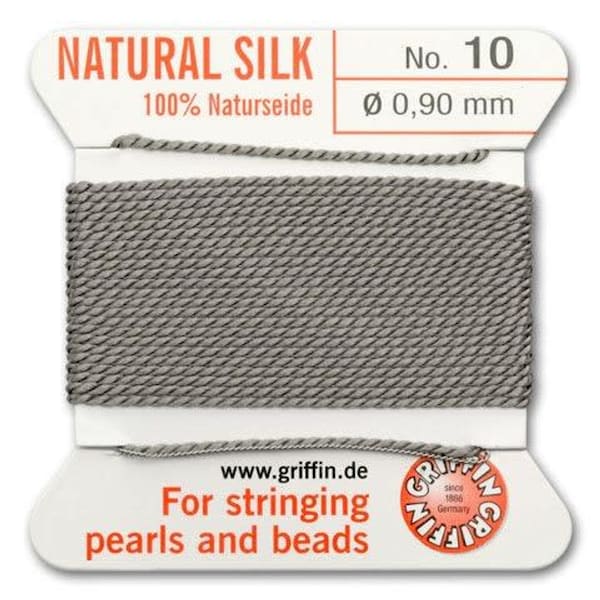 Grey Griffin 100% Natural Silk Thread, Size No. 2, 6, 8, 14, Thread for Pearl Knotting, Silk Thread with Needle, 1 Package 2 meters