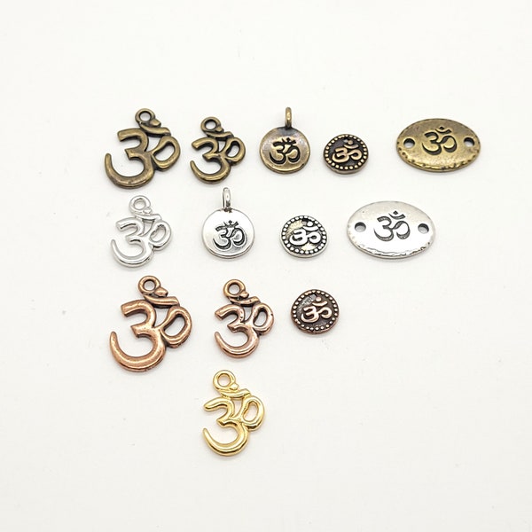 TierraCast Open Om Charms and Links, Antique Copper, Gold, Silver, or Oxidized Brass Plated Pewter Charms, Links and Pendants, Yoga, Peace