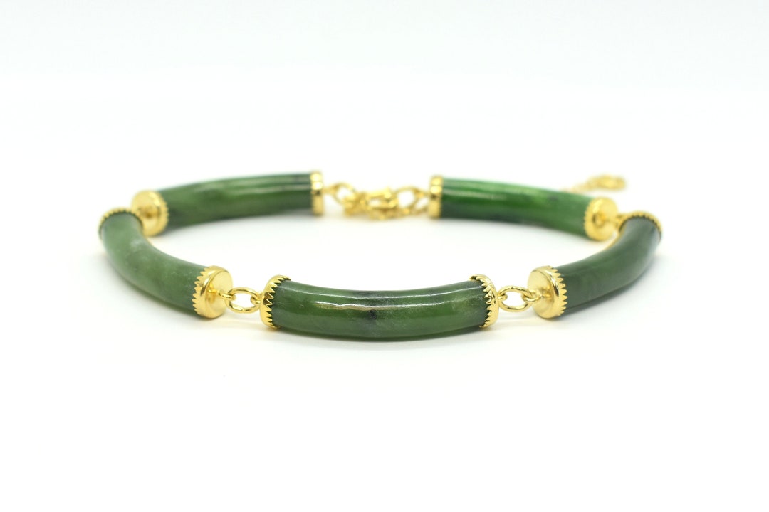 Nephrite/canadian Jade Natural & 14k Gold Plated Bangle Braceletjade
