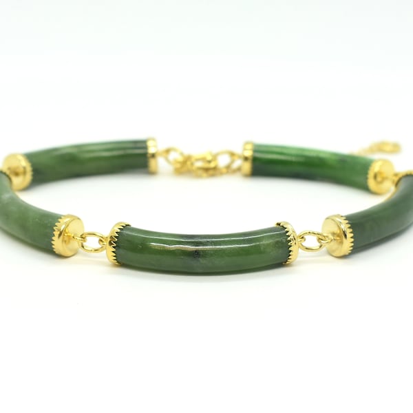 Nephrite/Canadian Jade ( Natural) & 14k Gold Plated Bangle Bracelet-Jade Jewelry, Vintage, Green Jewelry, Jade Bangle Bracelet 7 inches