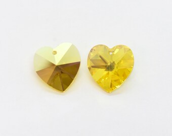 Colgante de corazón facetado de cristal Swarovski AB de topacio claro (6202), 14 mm, 1 unidad. Cuentas de corazón de cristal amarillo para joyería con piedra de nacimiento, amarillo brillante.