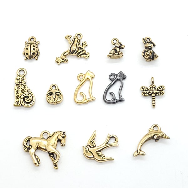 TierraCast Gold Animals Dragonfly Dolphin Rabbit Ladybug Kitty Face Oxy Open Cat Spiral Cat Leap Frog Dog Swallow Bird Yearling Horse