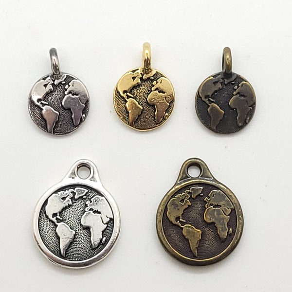 Tierracast Earth Charms, 12mm, 17mm Antiqued Brass, Antique Gold, Antiqued Silver, Charms, Pendants, Metal Charms, Minimalist Pendants