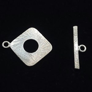 Sterling Silver Brushed Square Toggle Clasps 20mm or 22mm, 1 Clasp, Round Or Oval Opening Silver Findings, Textured Silver Jewelry Clasps