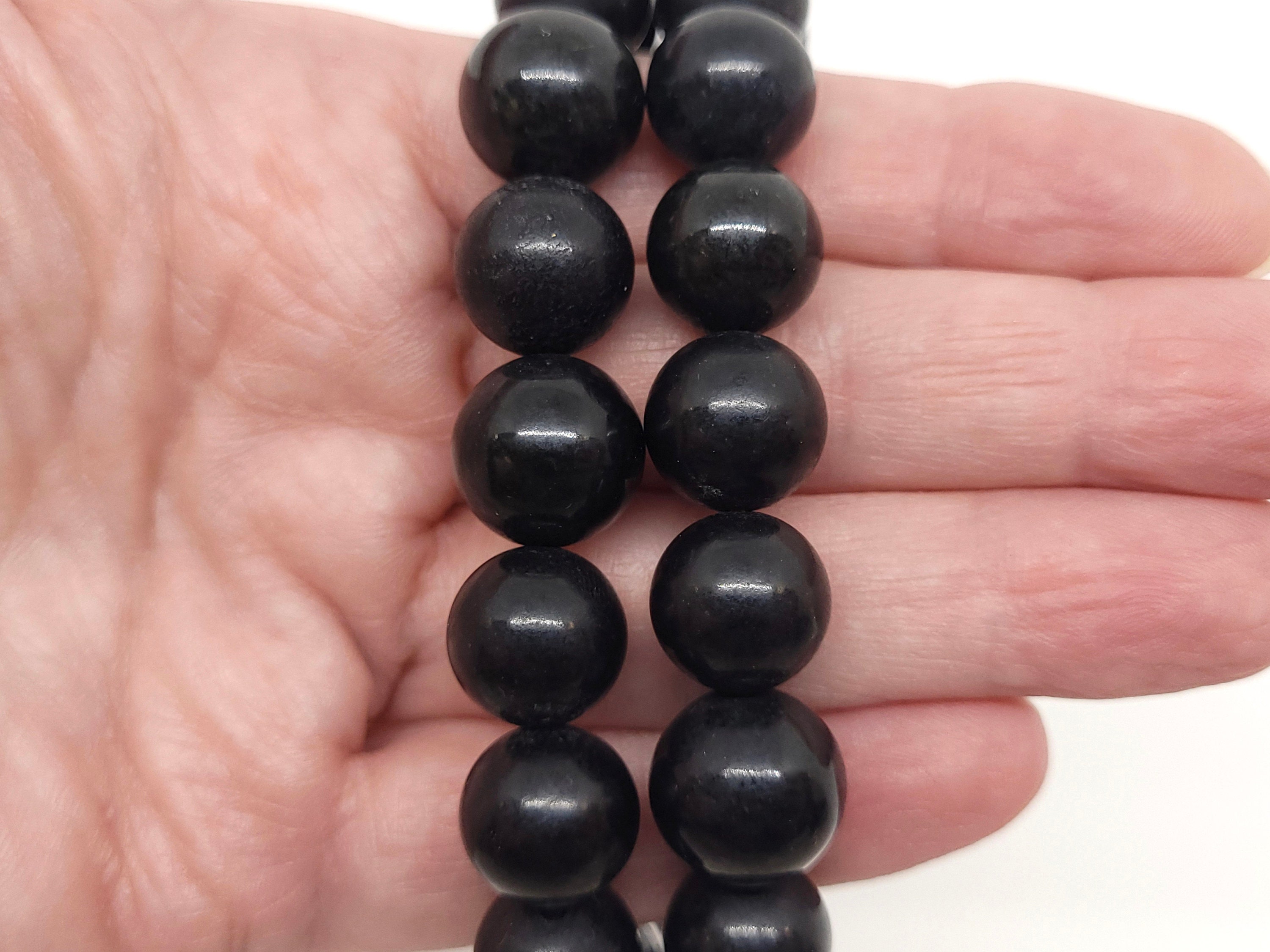 Black Serpentine (natural) Smooth Round Gemstone Beads, 12mm
