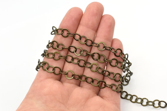 Antique Brass Plated Flat Circle Cable Chain 7mm Sold by the Foot