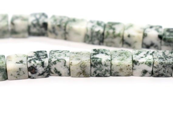 Tree Agate natural A Grade Cube Gemstone Beads 4mm, 6mm 8 Inch Strand,  Green and White Beads for Bracelets, Wholesale Beads, Cube Bead 