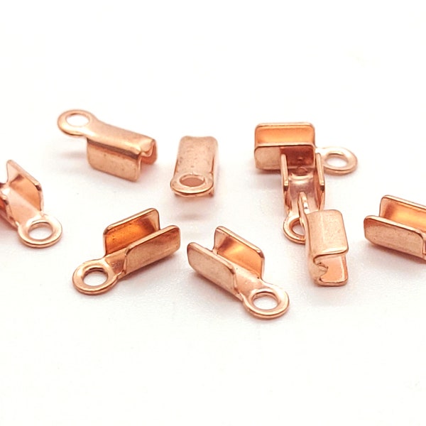 Copper Plated Brass Fold Over Cord Ends, 3mm x 10mm, Cord End for Leather, String, or Chain, Up to 1.5mm Leather, 10 Pieces