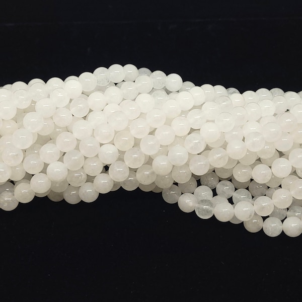 White Jade (Natural) Smooth Round Gemstone Beads, 4mm, 6mm, 8mm, 16in or 8in Strands, Translucent White Round Beads, Milky White Beads