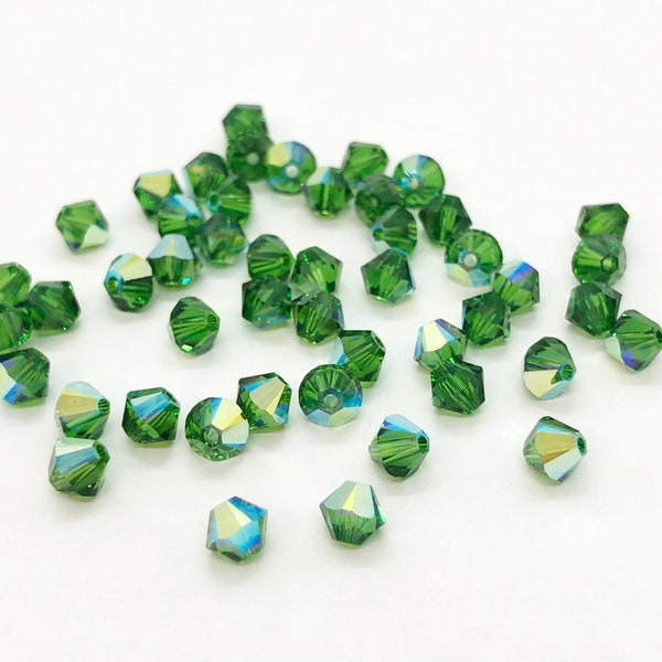Fern Green AB 5301/5328 Medium Grass Green Swarovski Crystal Bicone Beads, 4mm Spring Green Bicone Crystal Beads, 12 or 72 Pieces