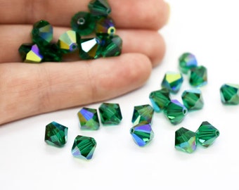 Perles toupies en cristal tchèque Emerald AB Preciosa, 4 mm, pierre de naissance de mai, perles pour les couleurs d'anniversaire, perles en gros pour la fabrication de bijoux, 24 pièces