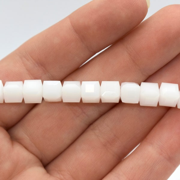 White Alabaster 5601 Swarovski Crystal Cube Beads for Jewelry Making (4mm, 6mm) Wholesale Crystal Beads, White Crystal Opaque White Crystal