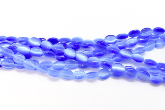 Light Blue Fiber Optic cat's Eye Flat Oval Beads for Jewelry Making 7x9mm  Wholesale Vintage Glass Beads, Bulk Beads & Jewelry Supplies 