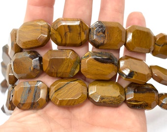 Tiger Iron (Natural) Faceted Flat Rectangle Gemstone Beads, A Grade, Brown Gemstone Beads, Unusual Shaped Minimalist Pendant Beads