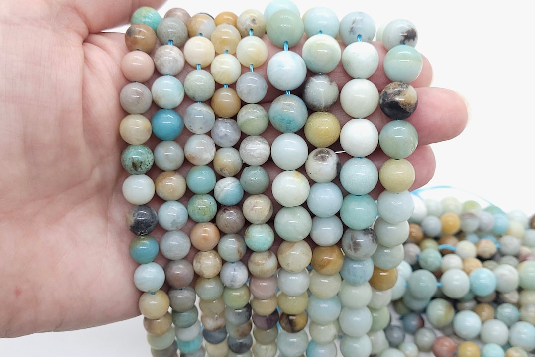 10 Perles En Amazonite 7/8mm Ou 6mm Qualit&eacute; A - RARE - Mercerie Marina