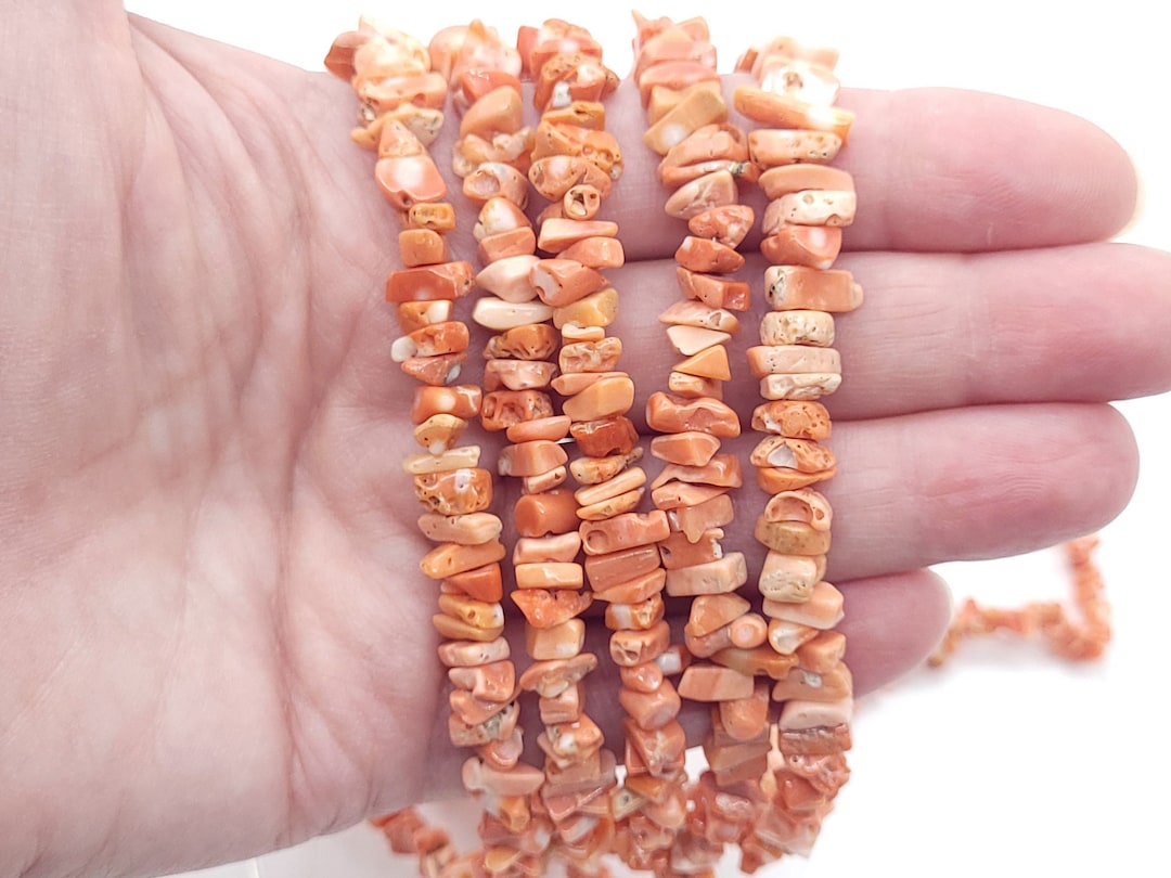 Vintage Branch Orange Coral Chip Beads, Genuine Coral Beads, Tropical