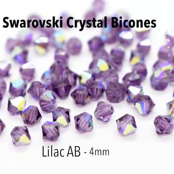 Lilac AB 5301 - Purple Rainbow Swarovski Crystal Bicone Beads 4mm, 6mm - Wholesale Crystal Beads to Make Jewelry With, Bulk Jewelry Supplies