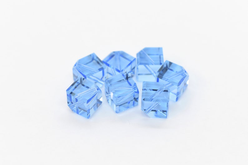 Aquamarine Swarovski Crystal Diagonal Drilled Dice Bead 5600 4mm, 6 or 48 Pcs. Blue Crystal Beads for Birthstone ,Unusual Swarovski Bead image 2