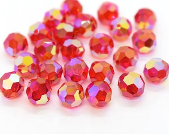 Licht Siam AB2x 5000 Swarovski kristal ronde kralen 6mm 8mm 10mm, rode ronde kralen voor armbanden, schattige rode regenboog Swarovski kristal rond