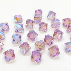 Light Amethyst AB2x 6mm,8mm-Swarovski Crystal Bicone 5301/5328 February Birthstone Purple Crystal Beads for Jewelry Making, Lt. Royal Purple