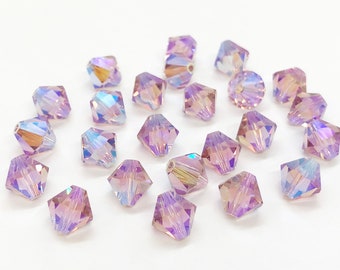 Light Amethyst AB2x - 6mm, 8mm-Swarovski Crystal Bicone 5301/5328 February Birthstone Purple Crystal Beads for Jewelry Making, Royal Purple