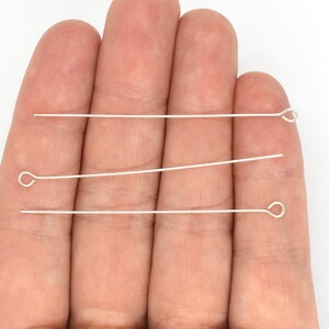 Sterling Silver Eye Pins (0.925) 20 Pcs - 24 Gauge, 2",Simple Head Pins for Jewelry Making, Jewelry Supplies,Silver Findings,Silver Eye Pins
