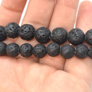 Lava Big Hole Beads(Waxed,Natural) A Grade,Round Beads-Black (10mm) Black Lava Beads for Jewelry Making,Beads For essential Oils, 8&quot;strand