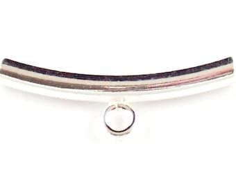 Sterling Silver Curved Tube Spacer Beads with Ring 3mmx39mm Findings to Make Jewelry, Wholesale Supplies, Black Pendant / Chain not included