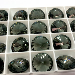 Black Diamond - Gray Swarovski Crystal Faceted Rivoli Rhinestone Foil Back 1122 14mm, 18mm,1 pc, Bulk Crystal Rivoli for Jewelry Making,
