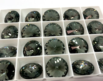 Black Diamond - Gray Swarovski Crystal Faceted Rivoli Rhinestone Foil Back 1122 14mm, 18mm,1 pc, Bulk Crystal Rivoli for Jewelry Making,