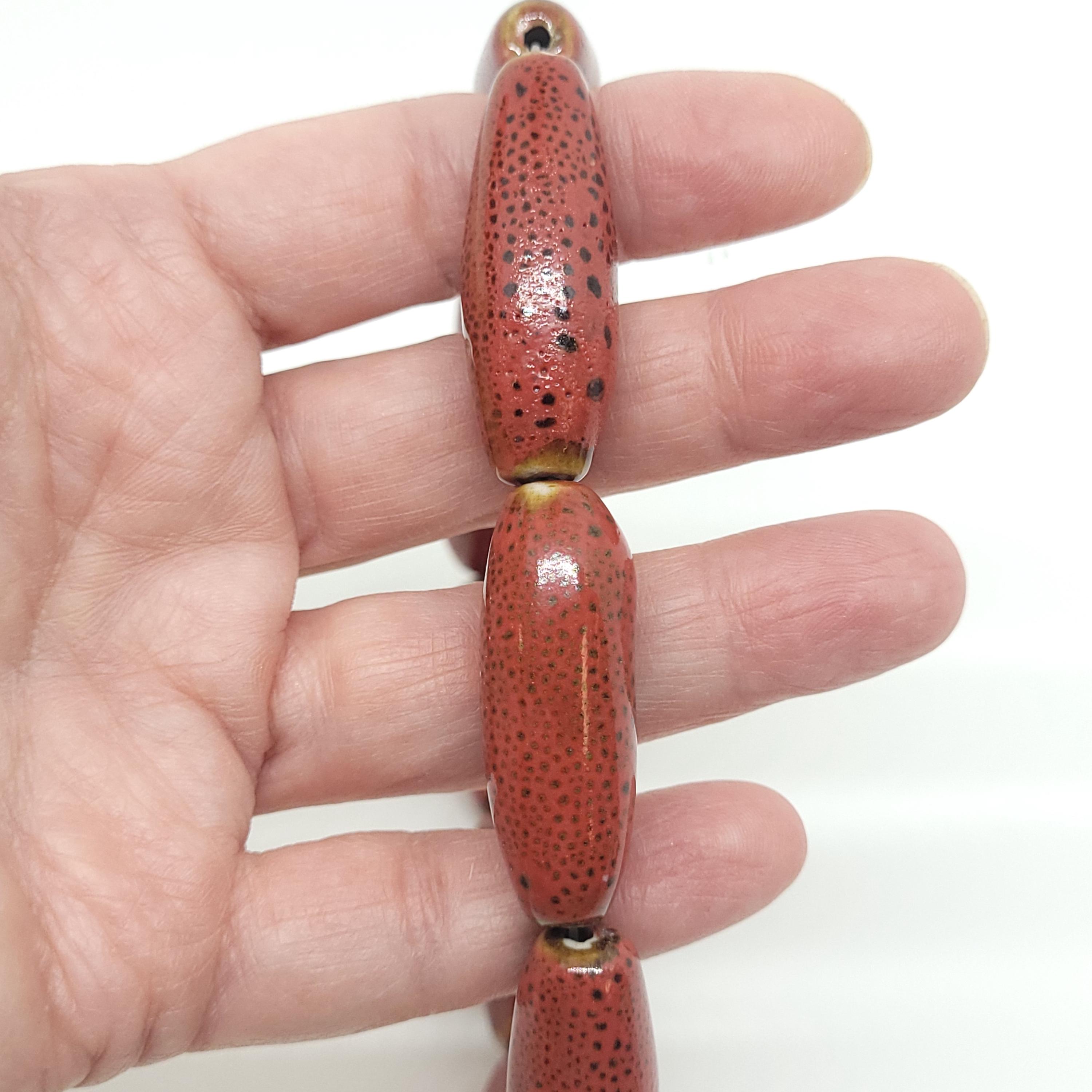 Red Rice Porcelain Beads, 13x38mm Large Vintage Ceramic Beads, Large Red Rice Beads for Jewelry Making,Beads For Macrame, Beads For Pendants