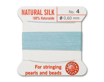 Turquoise Griffin 100% Natural Silk Thread, Size No. 2, 4 6, Aqua Thread for Pearl Knotting, Silk Thread with Needle 1 Package 2 meters