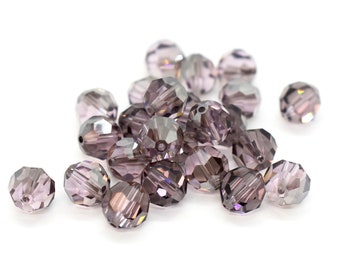 Cuentas redondas de cristal Swarovski satinado de amatista claro de 4 mm, 6 mm, 8 mm y 10 mm. Cuentas redondas de piedra de nacimiento de cristal Swarovski morado claro a granel de 5000