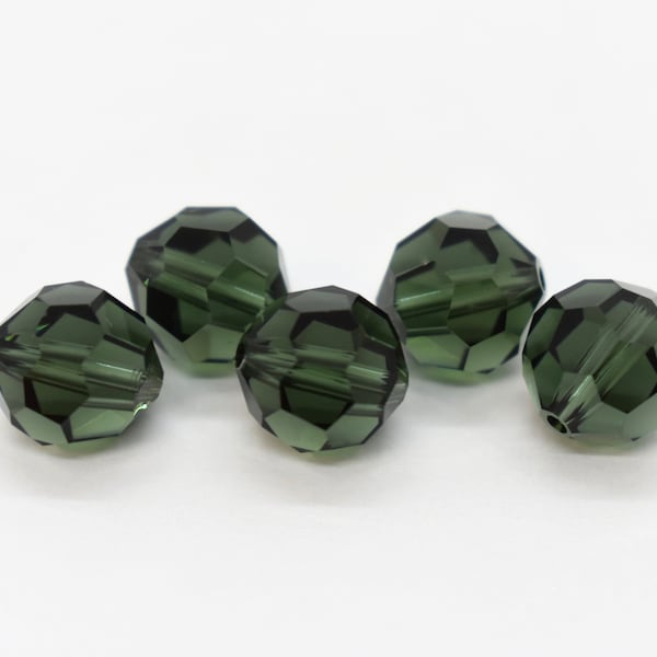 Turmaline 5000 Dark Green Swarovski Crystal Round Beads 4mm 6mm Dark Forest Green Beads, Cute Round Swarovski Crystal for Christmas Jewelry