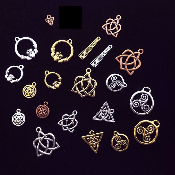 Celtic Charms from TierraCast, Irish Charms and Pendants, Antique Silver, Antique Gold or Copper Celtic Pendants, Triskele, Claddagh, Knot