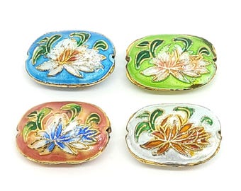 Cloisonne Lilie Oval Perlen, Rot, Rosa, Lindgrün, Türkis, Weiß Perlen Gold getrimmt Blumen 14 x 20 mm (10 Stück)MetallperlenCL-20,23,24,25,26