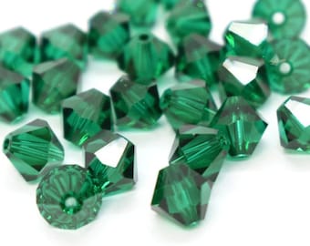 Emerald Preciosa Czech Crystal Bicone Beads, 3mm, 4mm,6mm,8mm, Wholesale Beads for Jewelry, May Birthstone, Medium Green Crystal Bicones
