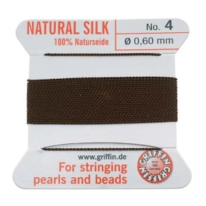 Brown Griffin 100% Natural Silk Thread, Size No. 2,4 6, 8, 14, Brown Thread for Pearl Knotting, Silk Thread with Needle 1 Package 2 meters
