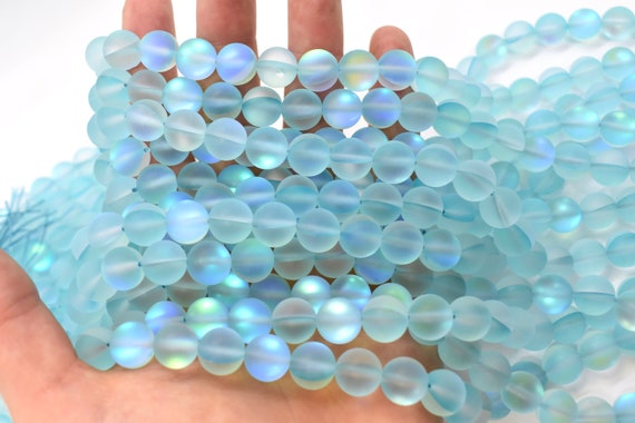 Mermaid Glass Beads - 8mm Round Aqua AB Matte