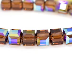 Smoked Topaz AB 5601 Swarovski Crystal Cube Beads 4mm, 6mm 8mm Dark Brown Rainbow Crystal Beads, Wholesale Swarovski Crystal Beads