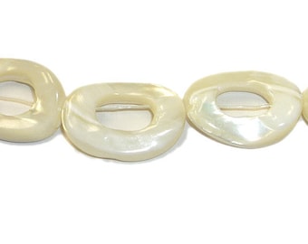 Mother of Pearl Bleached Wavy Oval, Bead Frame, Donut,Shell Beads 15mm x 20mm -  Creamy White Pearlescent Beads for Jewelry Making,MOP Beads