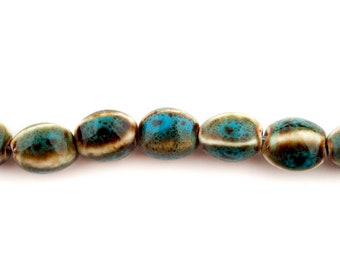 Turquoise Porcelain Beads 4-Sided Barrel - 18x27mm, 12 pcs,Vintage Aqua Blue Ceramic Beads,Vintage Clay Beads, Beads For Macrame ,POT-21