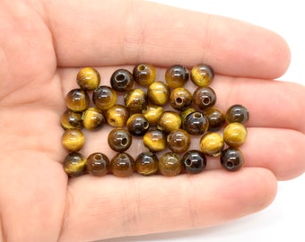 Tiger Eye (Natural) A Grade Big Hole Round Gemstone Beads for Jewelry Making 6mm 10mm Brown & Gold Gemstone Large Hole Beads, 8" Strand