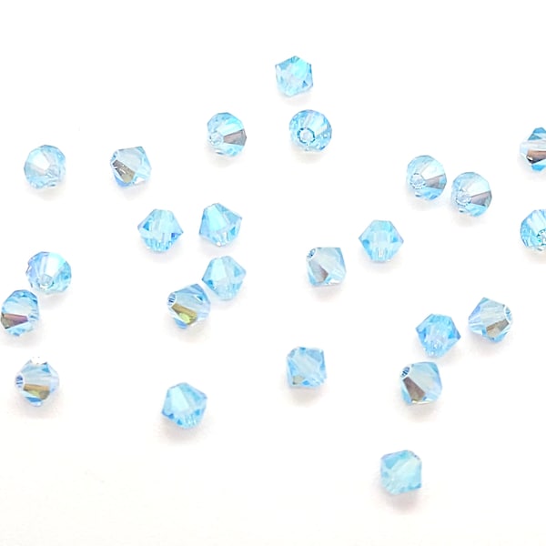 Aquamarine AB 2x Preciosa Czech Crystal Bicone Beads, 4mm, 6mm,Authentic Preciosa Small Crystal Bead Compatible with Swarovski 5301/5328