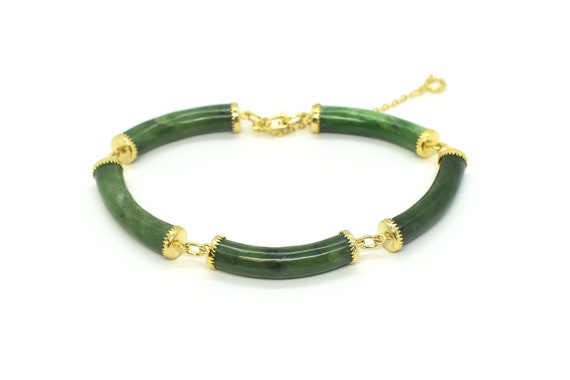 Retro 14K Yellow Gold Jade Bracelet - Attos Antique & Estate Jewelry