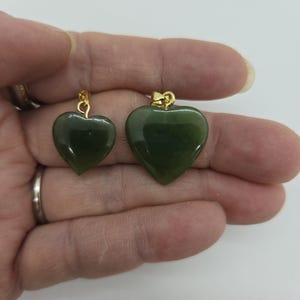 Nephrite/Canadian Jade Heart Gemstone Pendant, 15mm, 20mm with Gold Plated Bail, 1 piece, Green Gemstone Heart Pendants for Necklaces
