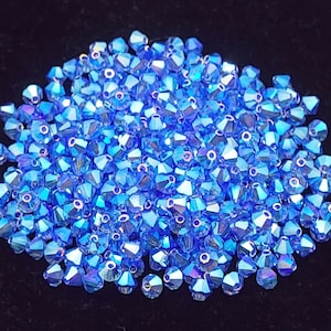 Sapphire AB2x Preciosa Czech Crystal Bicone Beads,Blue Crystals,4mm 6mm 18 - 24 Pieces,Preciosa Compatible With Swarovski Crystal 5301/5328