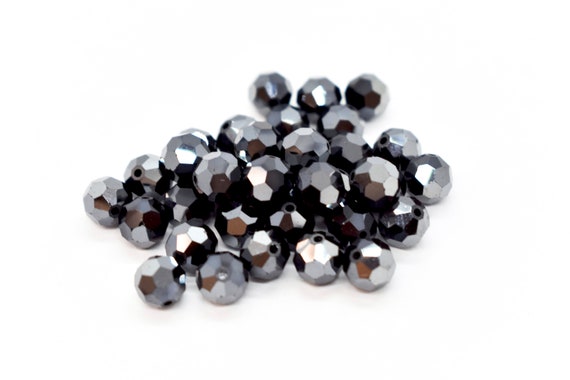 Jet Hematite 2x 5000 Black Silver Swarovski Crystal Round Beads,5000 6mm  14mm Jewelry Supplies,Silver Black Crystal Beads, Swarovski Round