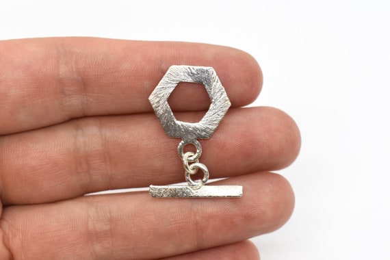 Sterling Silver Brushed Hexagon Toggle Clasps 17mm 1 Clasp Silver